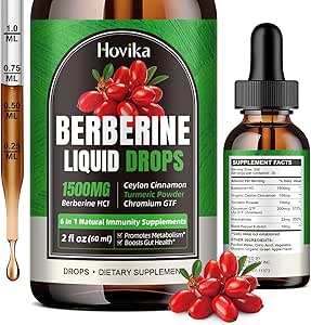 Berberine HCL Liquid Drops - 1500 mg Berberine Supplement with Ceylon Cinnamon, Chromium, Turmeric, Niacinamid - Supports Metabolism and Immune System, Gut Health - 2 FL Oz Vegan