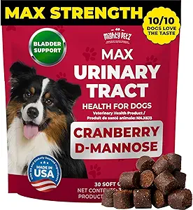 Mighty Petz MAX Cranberry για τη θεραπεία σκύλου UTI - MAX δύναμη Cranberry συμπλήρωμα για σκύλους + D-Mannose. Έλεγχος για Σκύλους. Μασουλάκια Υποστήριξης Ούρων & Νεφρών