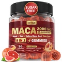 Maca Root Gummies 2000 mg for Women Men | Sugar Free | Organic Black, Red, Sarı Maca Root Supplement Gummy Chews with Ashwagandha Ginseng & çinko | Vegan, Non-GMO, Grapetre Flavor, 60 Countpetre