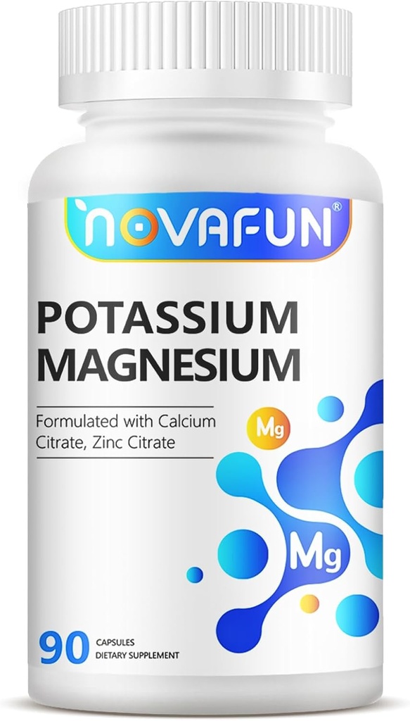 Kalsiyum çinko 1185 mg ile Potasyum Magnezyum Supplement, Leg Cramps, Bone & Muscle Health, Non-GMO, Gluten Free, Vegan, 90 Capsules
