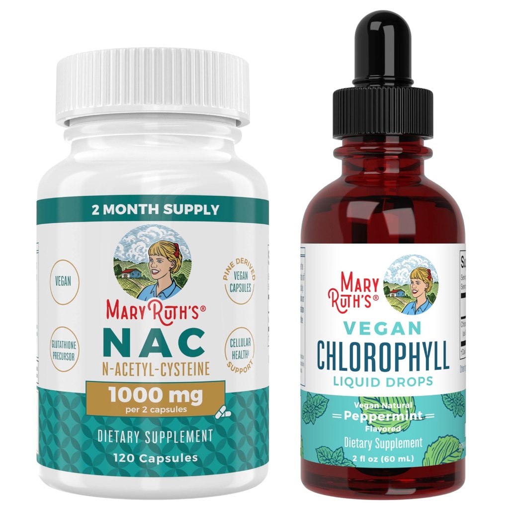 MaryRuth's NAC Capsules & Chlorophyll Drops (Peppermint) | B Corp Certified, Clean Label Project Verified® | Vegan, Non-GMO, Sugar-Free | Immune Support, Antioxidant & Digestive Health