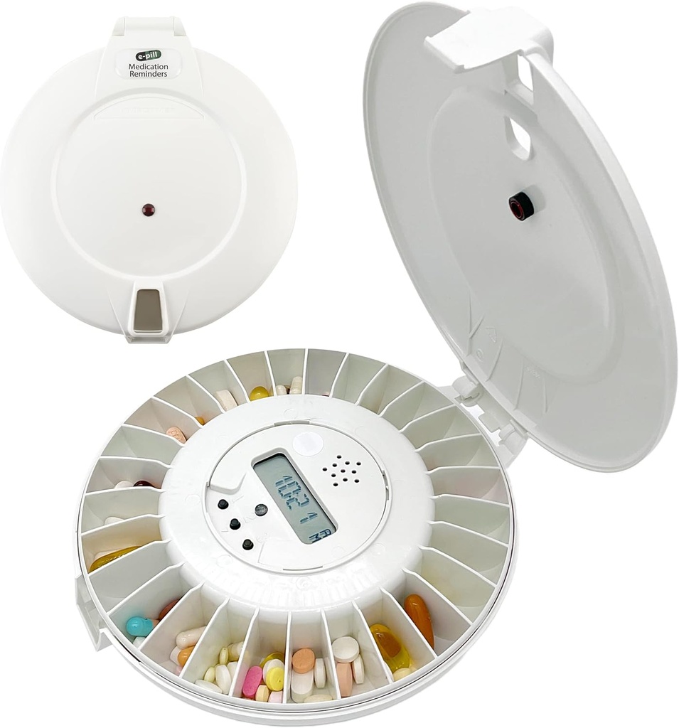 e-Pill MedTime Locked Otomatik Pill Akrilik – Güvenli, Kolay kullanım ilaçları 24 Günlük Alarmlarla Organize - Yaşlılar, Dementia ve Alzheimer Bakım Için İdeal - Beyaz Lidya - Beyaz Lidya