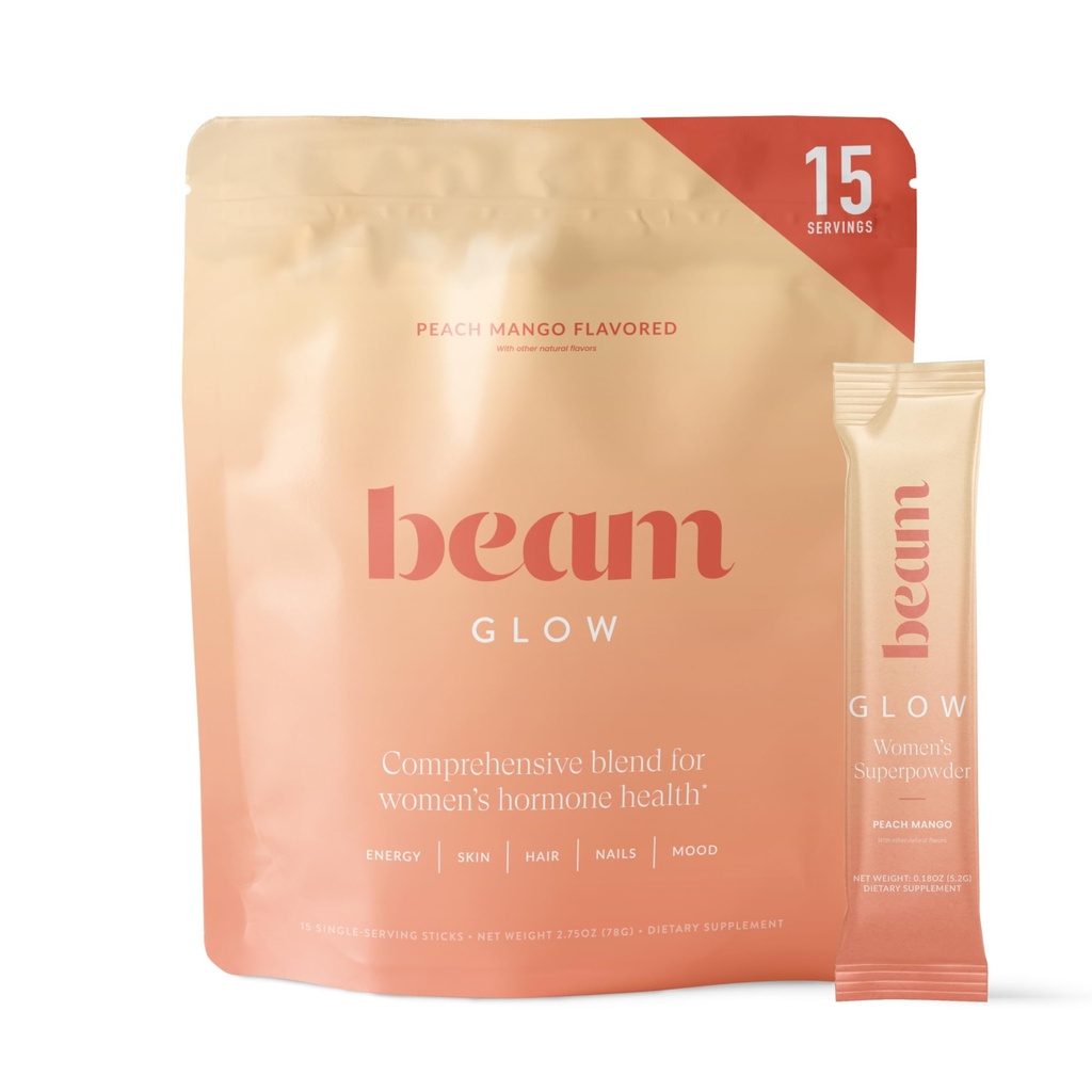 Beam Glow Women's Wellness Supplement, Cortisol Support with Ashwagandha for Women, Daily Vitamins for Cycle Health, Mood, Energy & Stress Support with Selenium, Zinc, Vitamin A, Biotin, B Vitamins