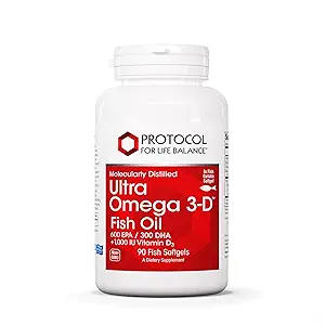PROTOCOL FOR LIFE BALANCE Ultra Omega 3D - 600 mg EPA, 300 mg DHA & 1.000 IU Vitamin D3 - Beyin Desteği için Balık yağı - EPA DHA Omega Tamam - Non-GMO & Hell - 90 Softgels