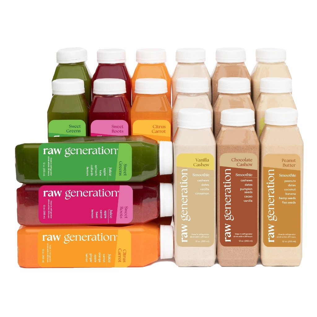 Raw Generation proteini Cleanse - 3Day Juice & Smoothie Kilo kaybı için Temiz, Lean Muscle, Modiating Bloating & Artan Enerji - 18 Şişeler İşoutlarını Desteklemek ve Diyetinizi Tamamlamak için
