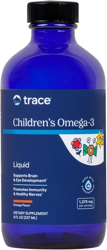 Trace Minerals Children's Omega-3 - Υγρό συμπλήρωμα υποστηρίζει τη λειτουργία του νευρικού & ανοσοποιητικού συστήματος - Συμπλήρωμα υγείας για τα παιδιά - EPA & DHA υποστηρίζει την ανάπτυξη του εγκεφάλου & των ματιών - πορτοκαλί, 8 fl oz