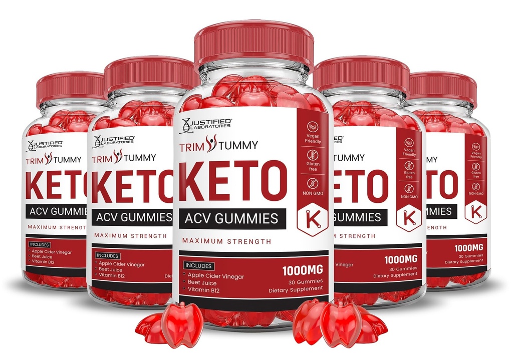 (5 Pack) Trim Tummy Keto ACV Gummies Advanced Formula 1000MG Trim Tummy Keto Gummies Apple Cider Vinegar Formulated with Pomegranate Beet Juice Powder B12 Vegan Non GMO 300 Gummys