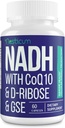 NADH 50mg + CoQ10 200mg + D-Rιβόζη 150mg συμπλήρωμα, ενίσχυση NAD+ Συμπληρώματα για ανοσοποιητικό σύστημα, Κυτταρική Ενέργεια, Εστίαση, Μειωμένη Νικοτιναμίδη Δινουκλεοτίδιο Αδενίνης, 60 Κάψουλες Veggie