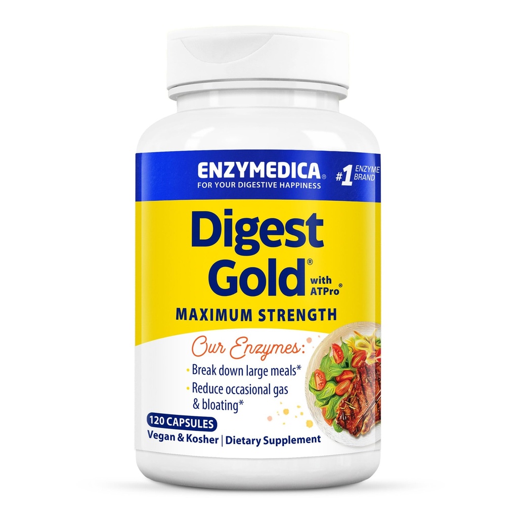 Enzymedica Digest Gold + ATPro, Μέγιστης Δύναμης Ένζυμο Formula, Αποτρέπει την Ανέλκυση και Αέριο, 14 Βασικά Ένζυμα Συμπεριλαμβάνονται Αμυλάση, Πρωτάση, Λιπάση και Λακτάση, 120 Κάψουλες