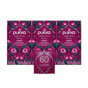 Pukka οργανικές Τσάι Τσάι, Νυχτερινή Ώρα Berry Herbal Τσάι με Χαμομήλι, Echinacea, και Elderberry, Ιδανικό για Overnight Wellness, 20 Count (Pack of 3), 60 Τσάντες Τσάι