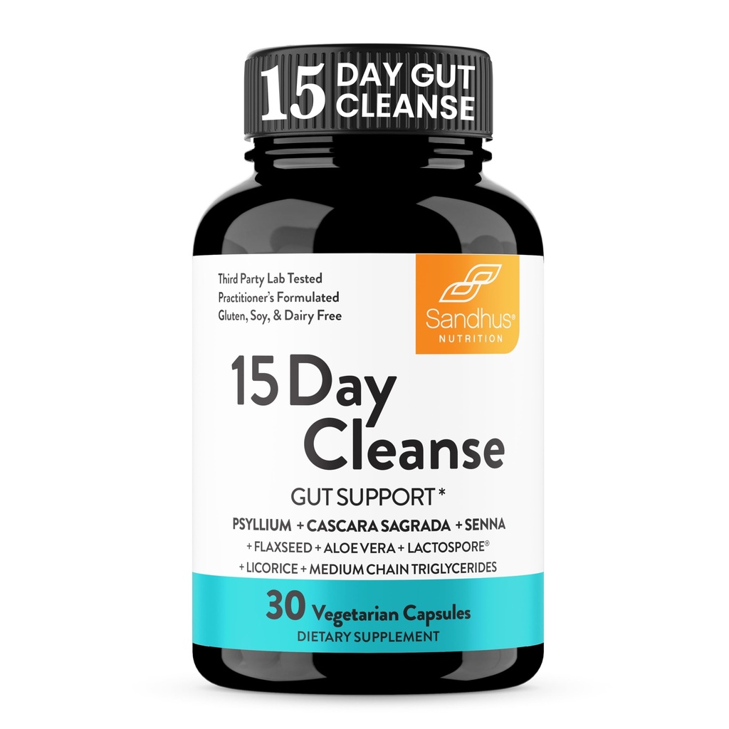 Sandhu'nun 15 Günü Kadın ve Erkekler için Gut Cleanse Colon Detox, Destekler Koloni Temizliyor & Digestive Health| Senna, Cascara Sagrada, Psyllium Husk & Probiyotiks| 30 Capsules Diyetary Supplement,15 Days Supply