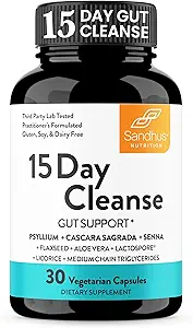 Sandhu'nun 15 Günü Kadın ve Erkekler için Gut Cleanse Colon Detox, Destekler Koloni Temizliyor & Digestive Health| Senna, Cascara Sagrada, Psyllium Husk & Probiyotiks| 30 Capsules Diyetary Supplement,15 Days Supply