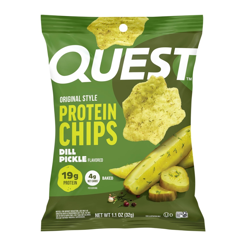 Quest Nutrition Dill Pickle Flavored Protein Chips, 19g Protein, 4g Net Carbs, Protein Snacks, Gluten Free, 12 Count
