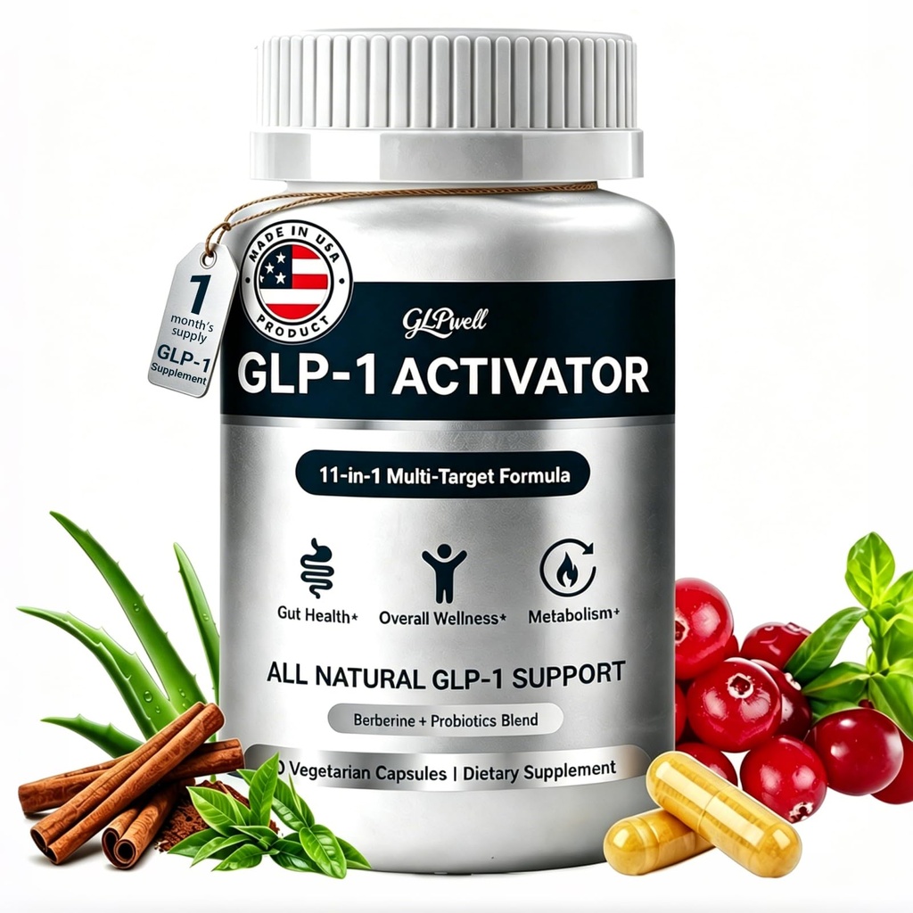 GLP-1 Activate Supplement for Gut Health, Energy & Weight Loss - 11-in-1 Complex with Berberine, Probiotics & Apple Cider Vinegar - Vegan Non-GMO Formula for Women and Men - 60 Capsules