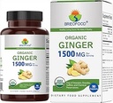 Brieofood Organic Ginger 1500 mg, 45 Hizmet, Vegetarian, Gluten Free, 90 Vegetarian Tablets