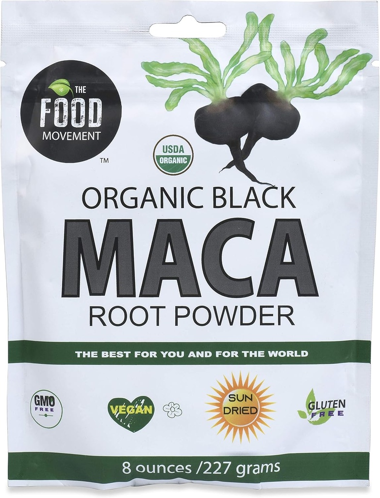 Gıda Hareketi Co. Black Maca 8 oz Raw Food Toz - Organik, Non-GMO, Vegan, Gluten Free- Black Maca Root Supplement for Whole Body Wellness