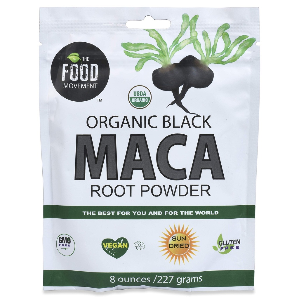 Gıda Hareketi Co. Black Maca 8 oz Raw Food Toz - Organik, Non-GMO, Vegan, Gluten Free- Black Maca Root Supplement for Whole Body Wellness