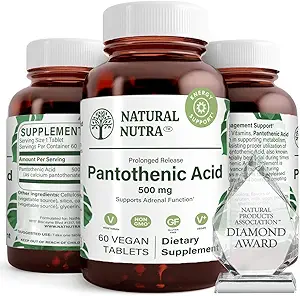 Doğal Nutra Time release Pantothenic Acid 500 mg, Vitamin B5 Supplement Helps Break Down Fat and Carbohidrats, Metabolism ve Enerji, Kas Sağlığını Geliştir, 60 Vejetaryen Tabletleri (2 Paket)