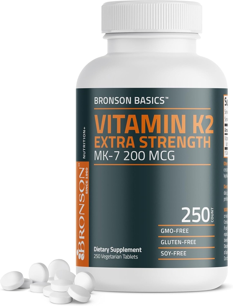Bronson Vitamin K2 MK-7 200mcg Ekstra Kuvvet, 250 Vejetaryen Tabletler