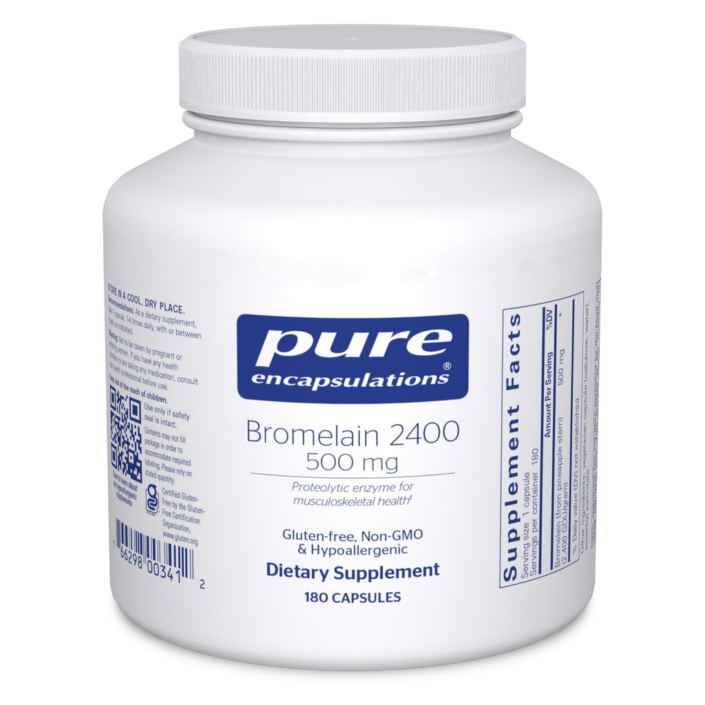 Αμιγείς ενθυλακώσεις Bromelain 2400 500 mg - για Digestive Υποστήριξη & Μυοσκελετική Υγεία - Υποστηρίζει αρθρώσεις & ανάνηψη μυών* - Πρωτολυτικά ένζυμα - Vegan - 180 κάψουλες