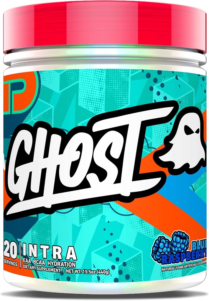 GHOST Intra Workout Powder, Blue Raspberry - BCAAs, & EAA, Nootropics & Hydration - Ουσιαστική & Κλάδος Αλυσίδα Αμινοξέα, Υποστηρίζει την αποκατάσταση των μυών & Focus - Pre, Intra & Post Σκόνη προπόνησης
