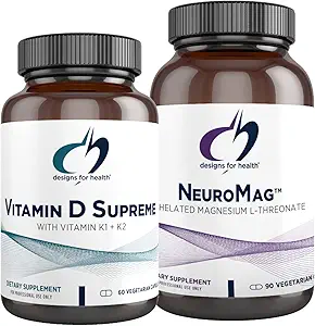 Σχέδια για την υγεία Βιταμίνη D Supreme 5000 IU + Βιταμίνη K (60 κάψουλες) + Νευρομαγγανικό Χηλικό Μαγνήσιο L-Θρεονικό για Γνωστική Υποστήριξη (90 κάψουλες) - 2 Product Bundle