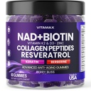 NAD+, Resveratrol, Berberine, & Biotin Anti-Aging Gummy - Saç, Skin, Nails & Ortak Supplement - Collagen,, Keratin, çinko, K2 & D3 Gummies - ABD'de 60 $