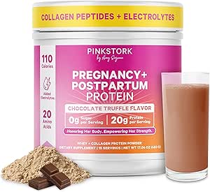 Pink Stork Gebelik & Postpartum Protein Tozu Kadınlar için 20g Whey & Collagen, Prenatal & Emziring Protein Shake Mix for Energy, Recovery & Hydration, Chocolate, 15 Servisler
