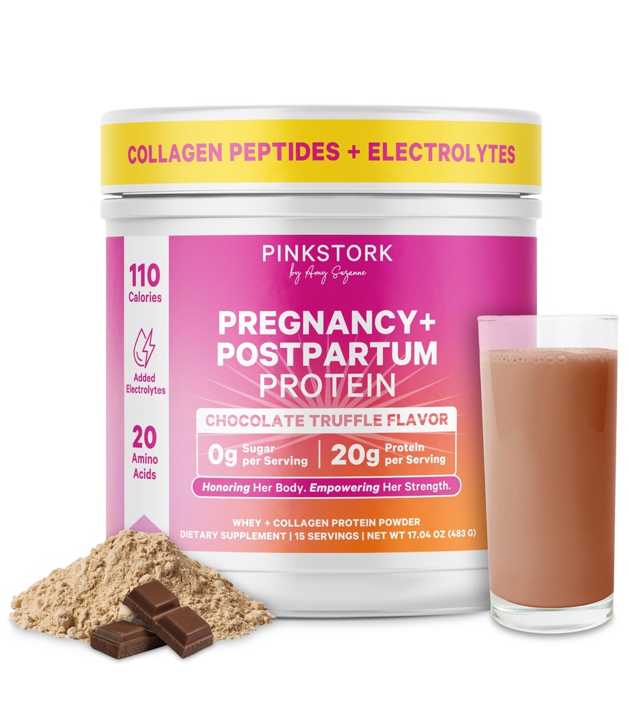 Pink Stork Gebelik & Postpartum Protein Tozu Kadınlar için 20g Whey & Collagen, Prenatal & Emziring Protein Shake Mix for Energy, Recovery & Hydration, Chocolate, 15 Servisler