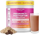 Pink Stork Gebelik & Postpartum Protein Tozu Kadınlar için 20g Whey & Collagen, Prenatal & Emziring Protein Shake Mix for Energy, Recovery & Hydration, Chocolate, 15 Servisler