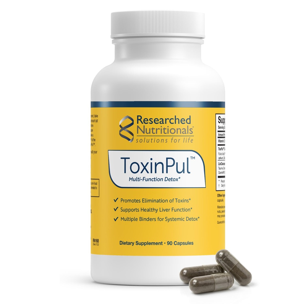 Researched Nutritionals ToxinPul Binder & Detox Cleanse Support - Humic Acid, Fulvic Acid, Cilantro, Dandelion Root & Chlorella Sağlıklı Toxin Removal (90 Capsules) Desteklemek için