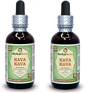Kava Kava (Piper Methysticum) Γλυκερίτης, αποξηραμένο εκχύλισμα υγρού χωρίς ρίζα αλκοόλη (Όνομα: HerbalTerra, Proudly Made in USA) 2x2 fl.oz (2x60 ml)