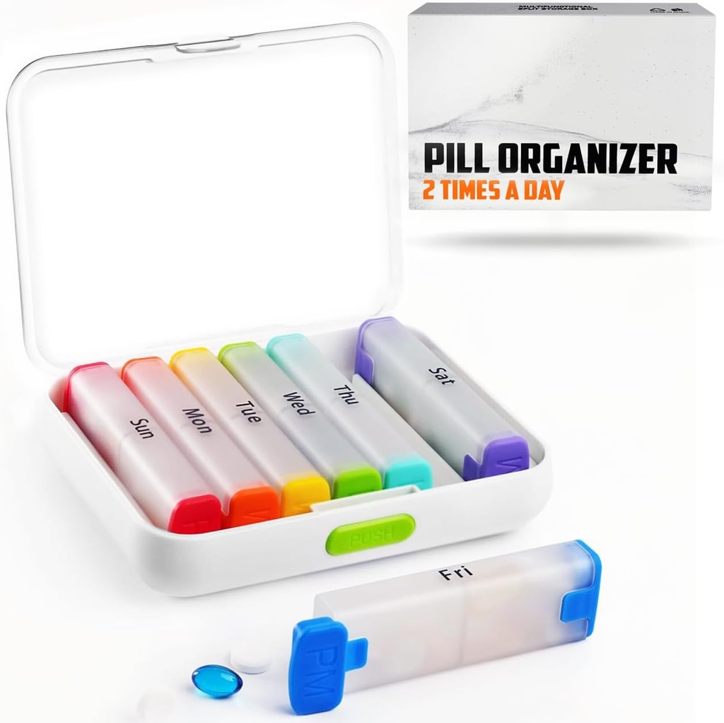 BEXEEN Weekly Pill Organizer 2 φορές την ημέρα - κουτί χάπια 7 ημέρα Am Pm - Travel Medicine Organizer Δύο φορές ημερησίως κάτοχος βιταμινών φορητό συμπλήρωμα περίπτωση εβδομάδα πρωινή νύχτα Med αποσπώμενο δοχείο