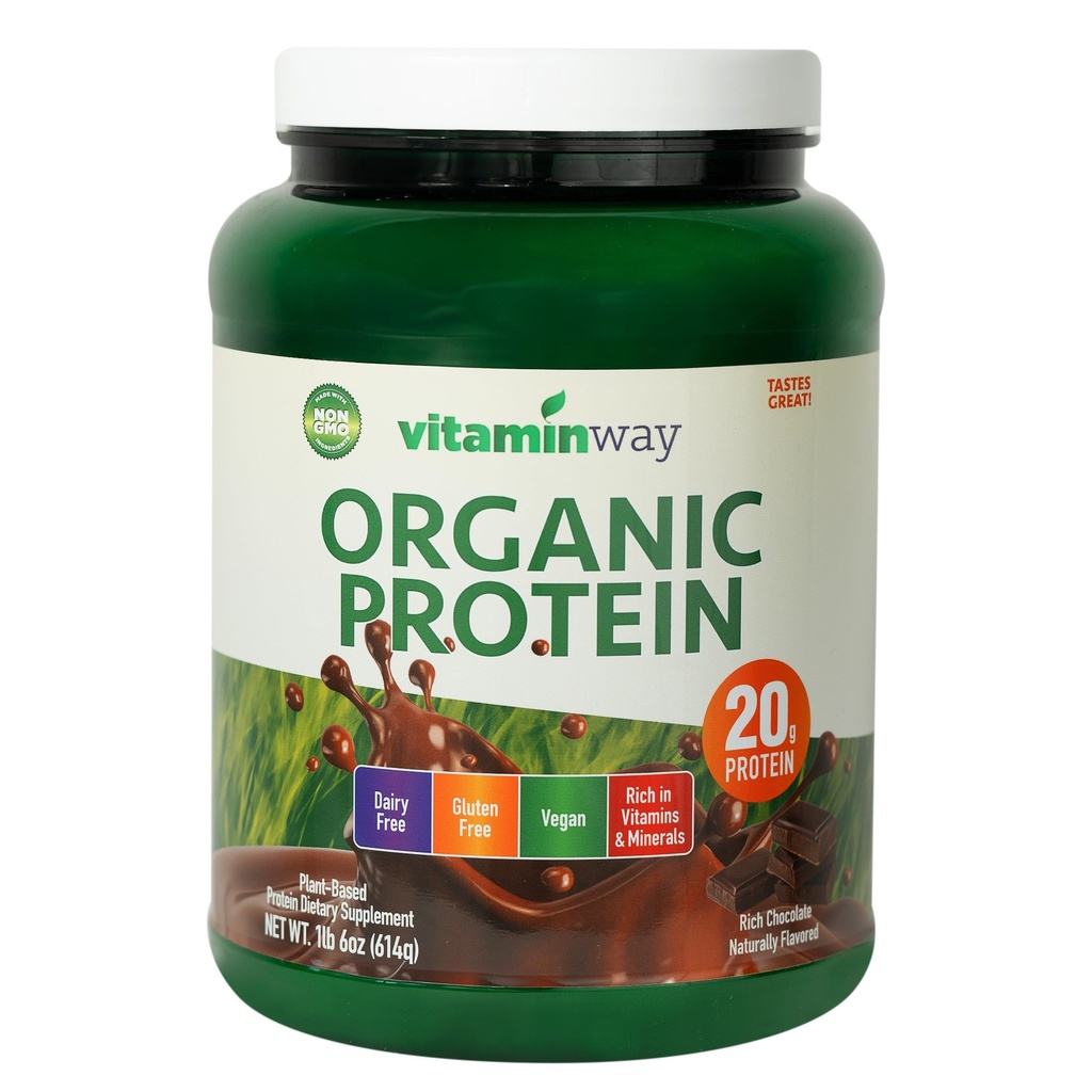 Vitamin Way Organic Protein Powder, 20g Protein, Rich Chocolate, Vegan, Dairy Free, Gluten Free, 18.6 oz