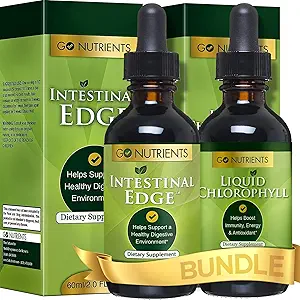 Go Nutrients Intestinal Edge + Liquid Drops Supplement Chlorophyll - Etkili Detox, Cleanse & Energy Combo | No GMO's | No Preservatives
