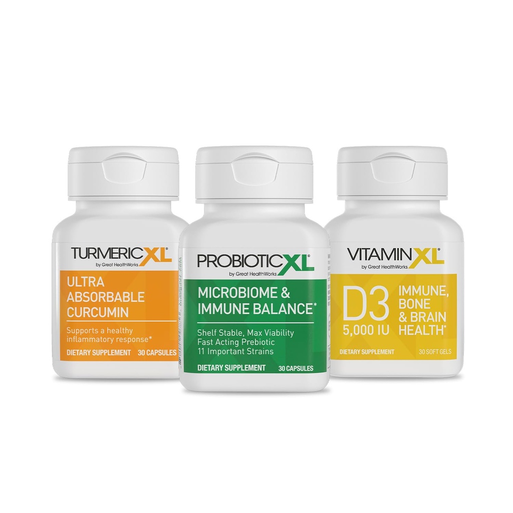 TrioXL - 3 Powerful Supplements That Promote a Strong Immune System, Includes TumericXL, VitaminXL D3 & ProbioticXL, Gluten-Free Immune Booster, 3-30 Count