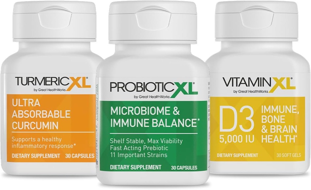 TrioXL - Güçlü bir Immune sistemini teşvik eden 3 Güçlü Supplements, TumericXL, VitaminXL D3 & ProbiyotikXL, Gluten-Free Immune ATM, 3-30 Kont