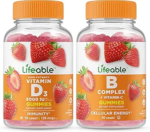 Lifeable Vitamin D 5000 IU + B Kompleksi, Gummies Sche - Great Tasting, Vitamin Supplement, Gluten Free, GMO Free, Chewable Gummy