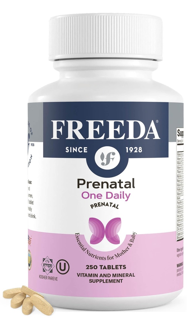 FREEDA Prenatal Vitamin - Kosher Prenatals - Demir ile Prenatal Vitaminler, Prenatal Folic Asit, Choline, D - Bir Daily Pre Natal Multivitamin Desteği Hamile & Lactating Women (250)
