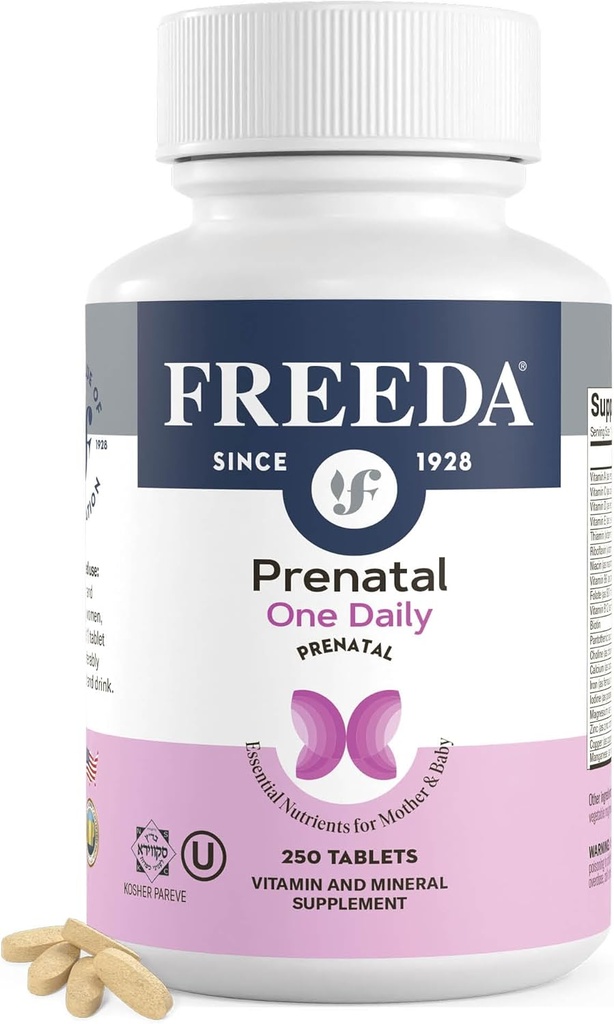 FREEDA Prenatal Vitamin - Kosher Prenatals - Demir ile Prenatal Vitaminler, Prenatal Folic Asit, Choline, D - Bir Daily Pre Natal Multivitamin Desteği Hamile & Lactating Women (250)