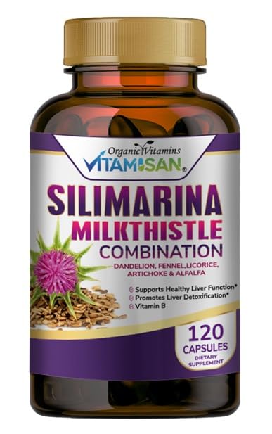VITAMISAN Süt Dandelion, Fennel ile butle silimarina. Licorice, Artichoke Alfalfa Detox & Cleansing Formula Support Liver 120 Capsules