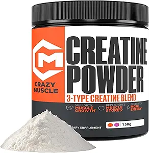 Crazy μυών Creatine Monohydrate σκόνη, 5000mg Premium 3X ThreeAtine Pre Processing Mass Gainer, Υψηλή Απορρόφηση Εύκολο να λάβει σκόνη Βέλτιστη απόδοση για άνδρες και γυναίκες, 30 εξυπηρετούν