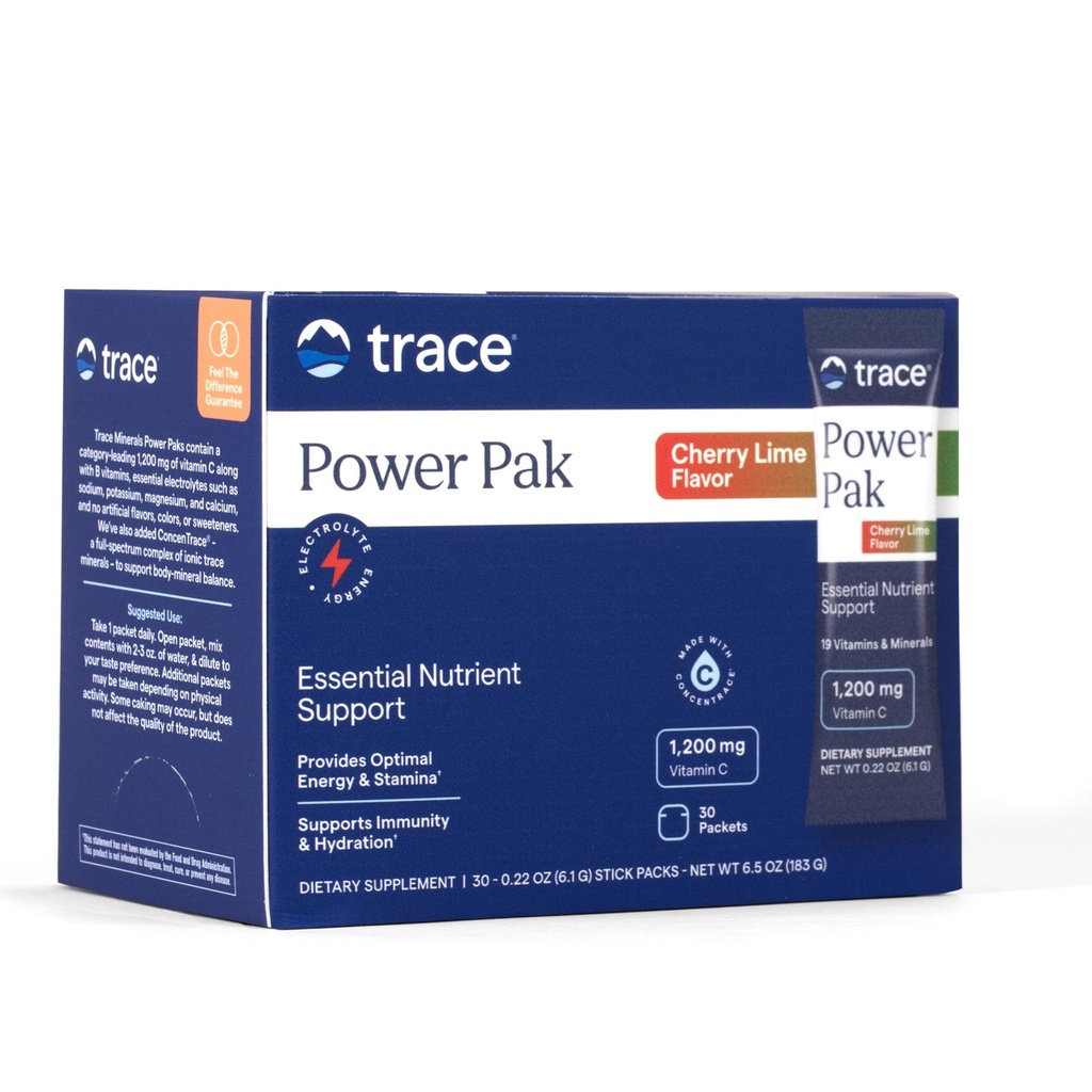 Trace Minerals Power Pak - Multivitamin Packets για την ουσιαστική υποστήριξη θρεπτικών συστατικών - Ενυδάτωση, Ανοσία & Ενέργεια - Φυσικές Βιταμίνες & Ορυκτά - Cherry Lime - 30 Count (30 Servings)