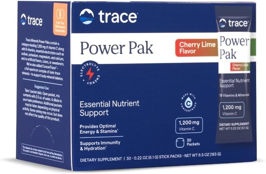 Trace Minerals Power Pak - Multivitamin Packets for Essential Nutrient Support - Hydration, Immunity & Energy - Natural Vitamins & Minerals - Cherry Lime - 30 Count (30 Servings)