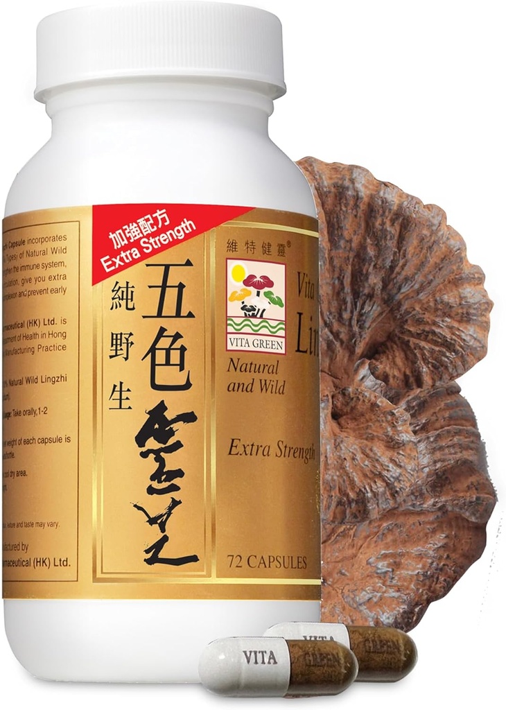 Vita Green Lingzhi Mushroom Κάψουλες για την Ενέργεια, τη Μνήμη, και την Ανοσολογική Υποστήριξη – Pure Reishi συμπλήρωμα με φυσικά αντιοξειδωτικά για την ευεξία και την ενέργεια – 72 κάψουλες