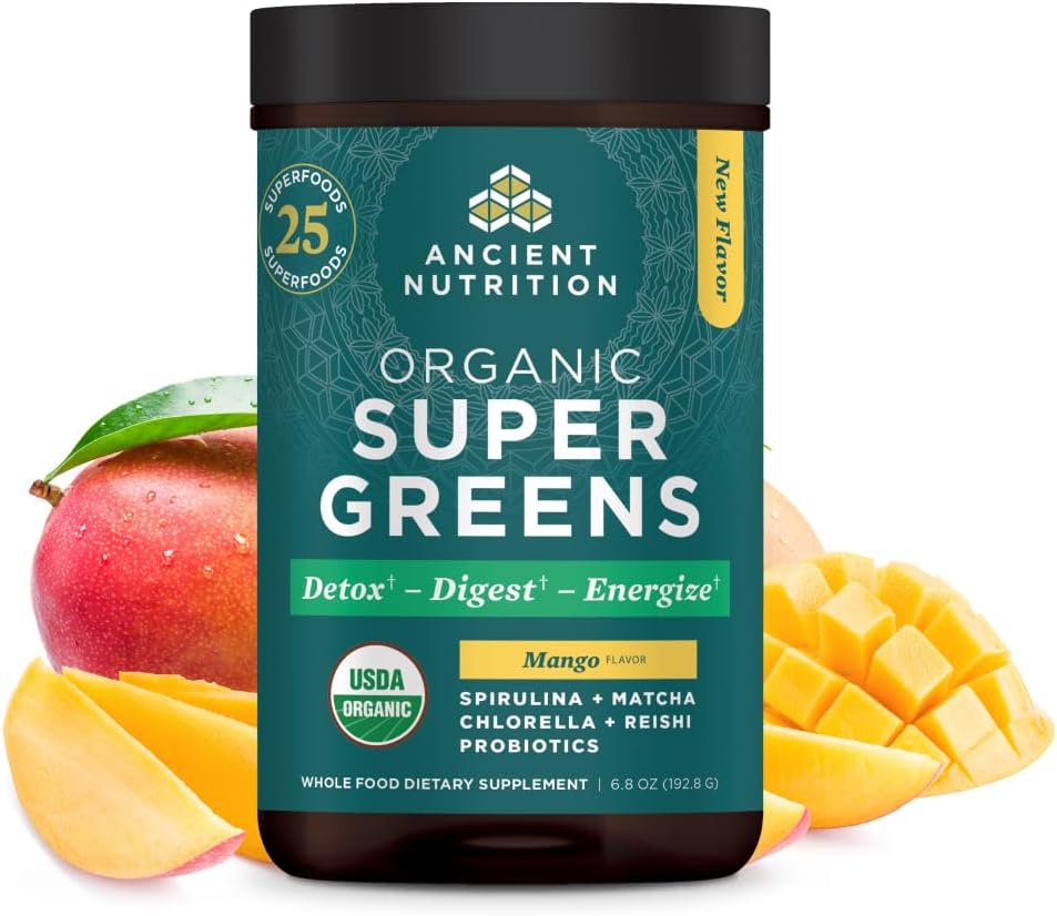 Eski Beslenme SuperGreens Toz Probiyotiks, Organik Mango Flavor Yeşiller, Gerçek Meyvelerden, Sebzelerden ve Herbs'tan Yapıldı, Digestive and Energy Support, 25 Hizmet, 6.8oz