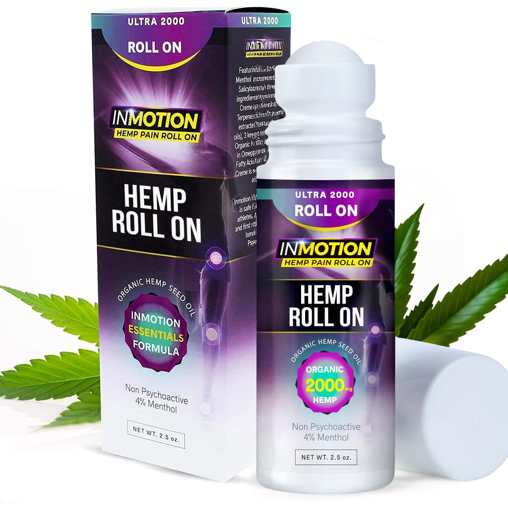 Roll On for Pain Relief – Fast Acting Dual Action Formula – Roll On Hemp Oil with Menthol & Boswellia for Muscle, Joint, Back, Knee – Odorless, Non-Greasy, Made in USA