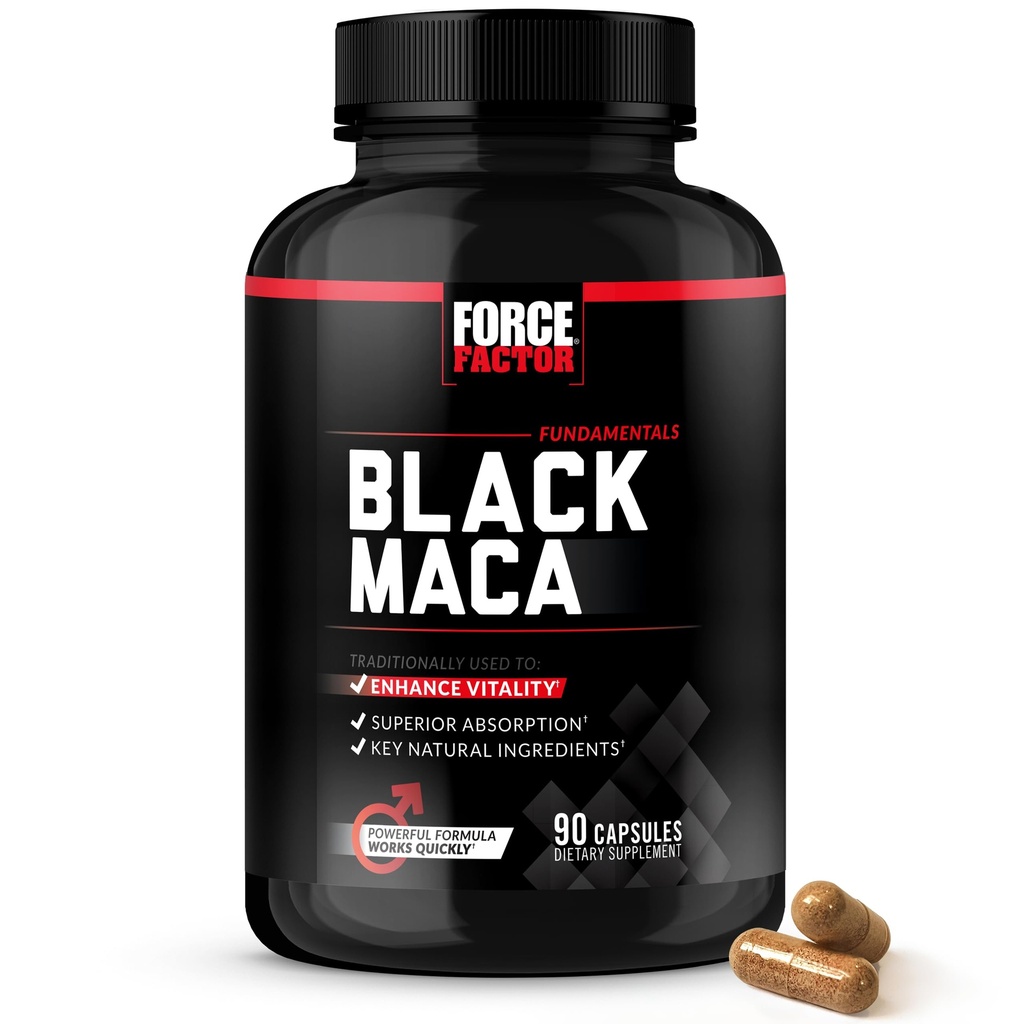 FORCE FACTOR Black Maca Root Supplement για άνδρες, 1000mg Maca Negra Extract για ενέργεια, ορμονική ισορροπία & ζωτικότητα, ανώτερη απορρόφηση με BioPerine, 90 κάψουλες