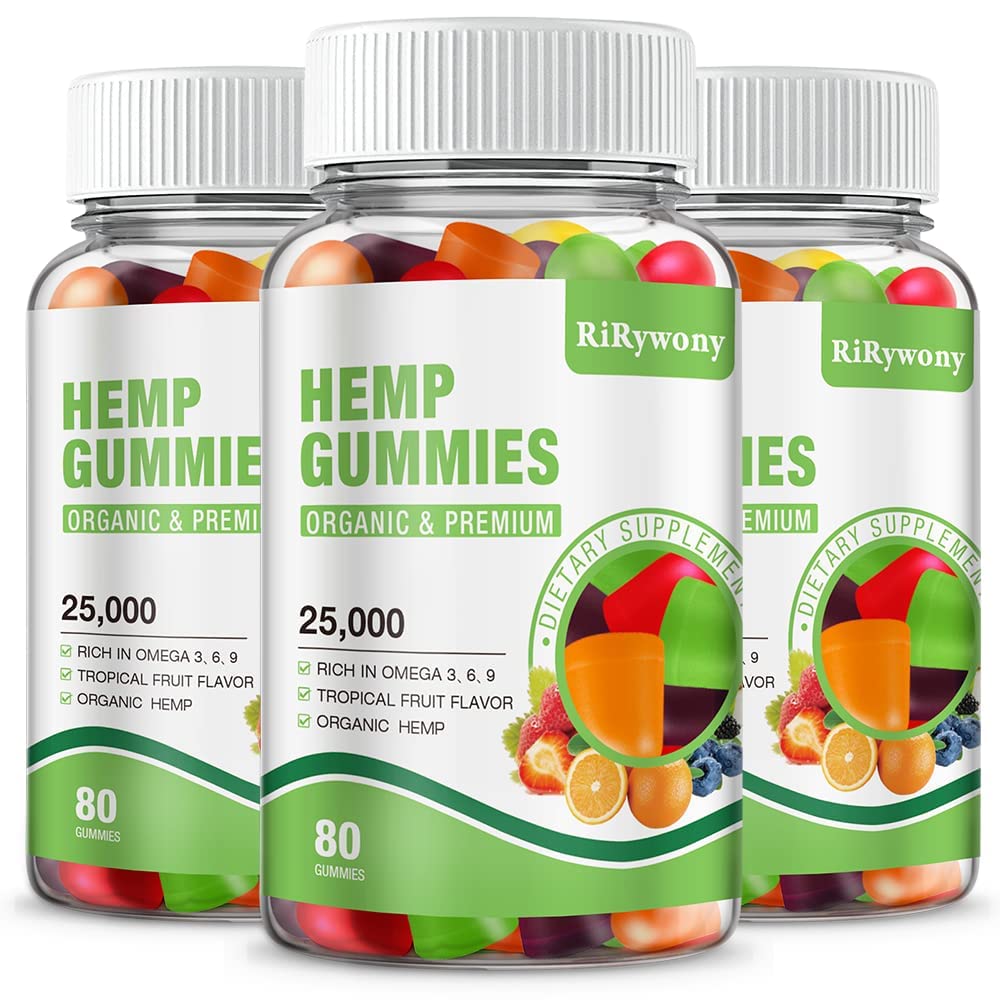 Hemp Gummies (3 Packs), High Potency Edible Gummies Extra Strength Mood Focus Calm Organic Hemp Oil Extract Vegan Bear Gummy - 240 Counts Candy