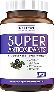 Super Antioksis Supplement for Women & Men - Yüksek Potency Herbal & Meyve Ölçeği Acai, Cut, Pomegranate, Elderberry & Resveratrol for Skin Care & Immune Support - Vegan & Non-GMO - 120 Capsules